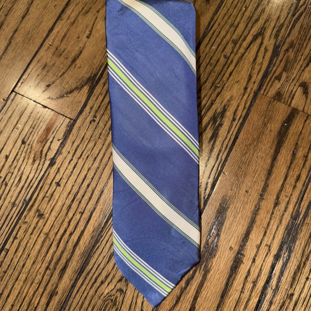 PETER MILLAR Mens Blue Stripe Necktie 100% Silk Rep Classic Hand Folded